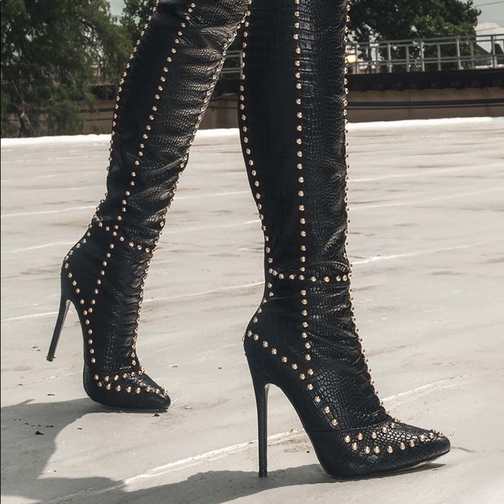 BADASS CROCO STUDDED HEELED OVER THE KNEE BOOTS